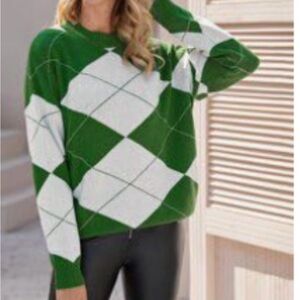 Women's SHEIN vintage vibes Argyle Pattern pullover crewneck sweater